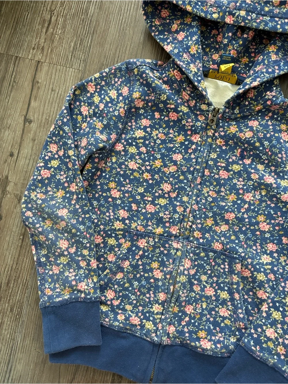 POLO RALPH LAUREN FLORAL FLEECE FULL-ZIP HOODIE BLUE KIDS SMALL